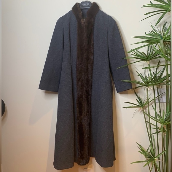 Neiman Marcus Vintage Gray Mink Trim 60’s Structured Princess Union Label Coat S - Picture 1 of 17
